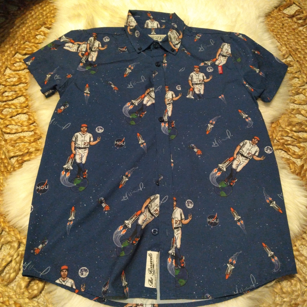 RSVLTS x MLBPA Houston Astros Button-Up SHIRT Altuve All Over Print YOUTH Large